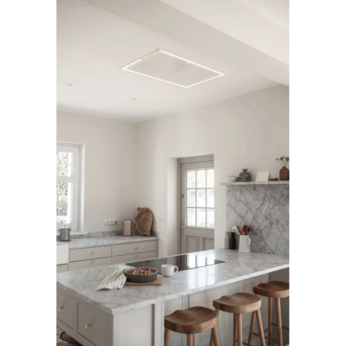 Loftemhætte hvid + hvid hærdet glas+  omkring LED-belysning | DREAM | Design line