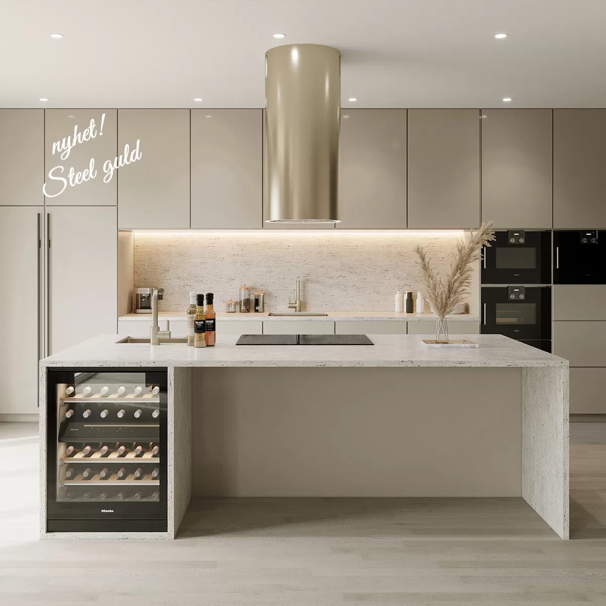 Frithængende cylinder emhætte guld steel/messing 40cm| MONARC|Premium line