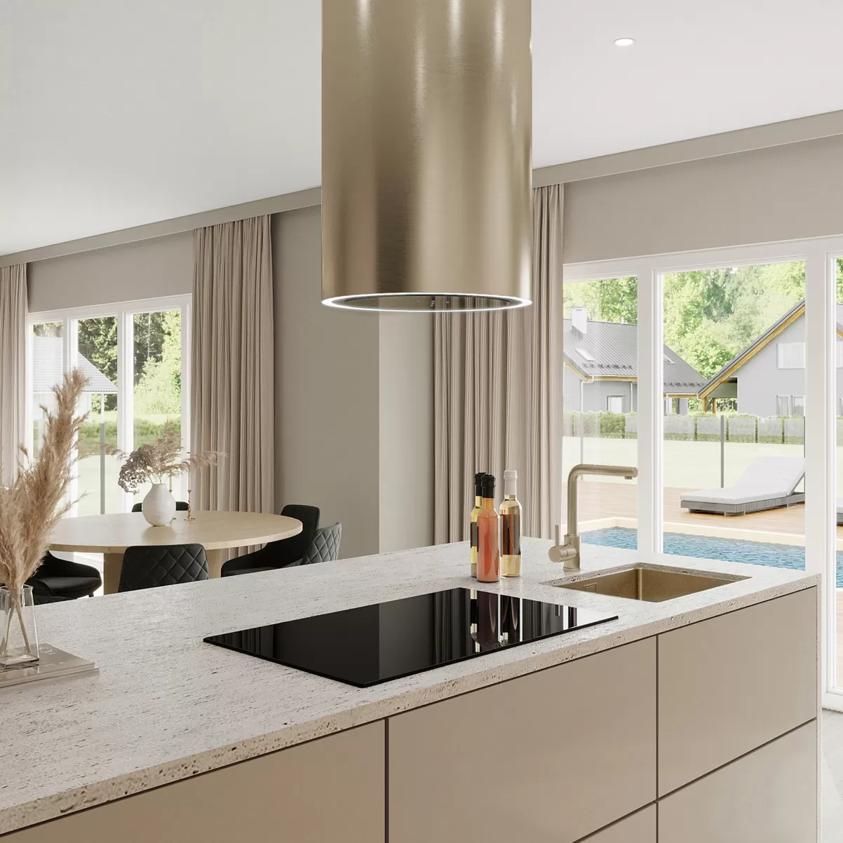 Frithængende cylinder emhætte guld steel/messing 40cm| MONARC|Premium line