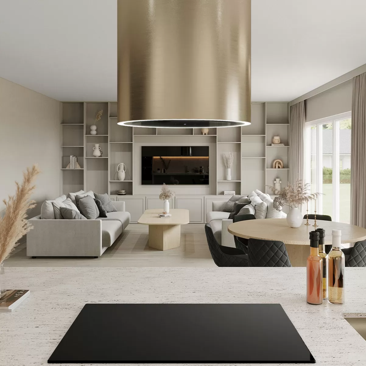 Frithængende cylinder emhætte guld steel/messing 40cm| MONARC|Premium line