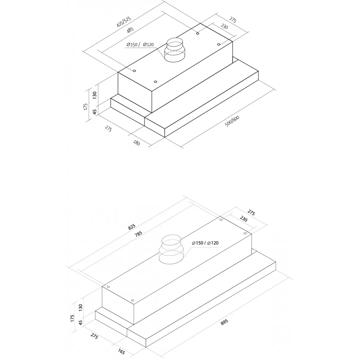 Utdragbar köksfläkt Nogran vit glas 50cm/60cm