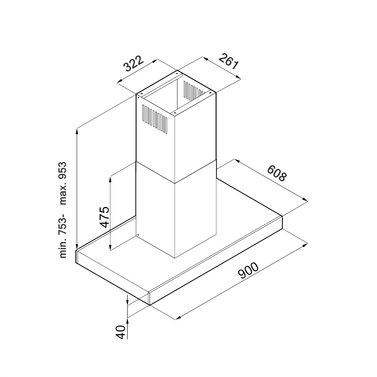 Frithængende emhætte rustfrit stål 90cm| VERDE|Premium line