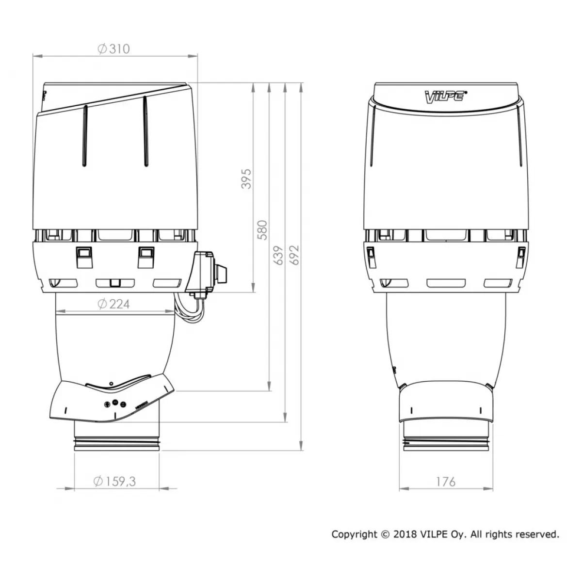 Takmotor Vilpe ECo160P/500 FLOW TAKFLÄKT